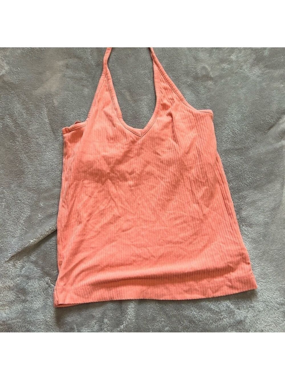 Coral Halter Neck Ribbed Top - Picture 1 of 3